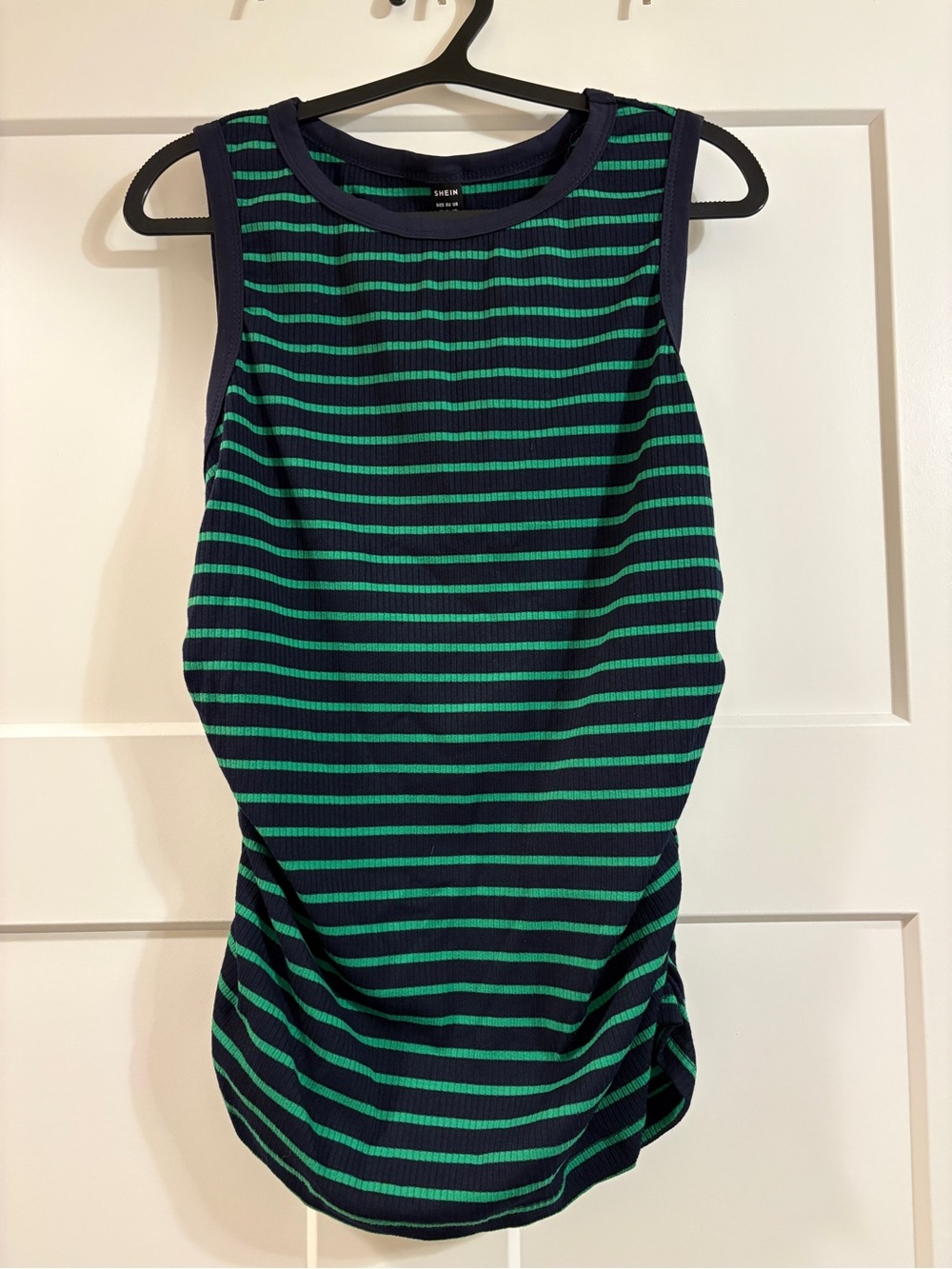SHEIN Navy and Green Striped Ribbed Tank